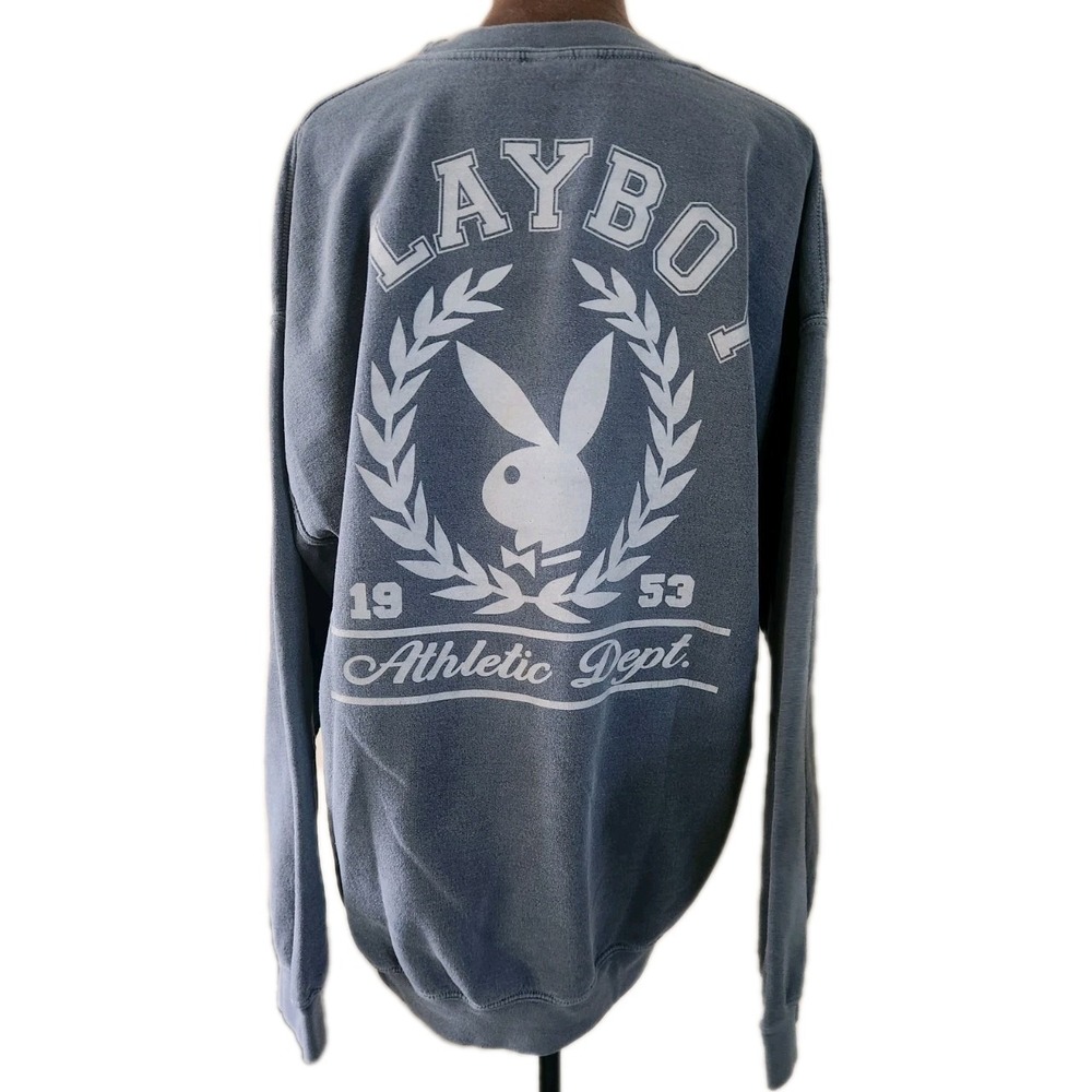 Playboy Bunny Logo Sweatshirt Crewneck Pullover Size M Gray Unisex Casual - Picture 2 of 7